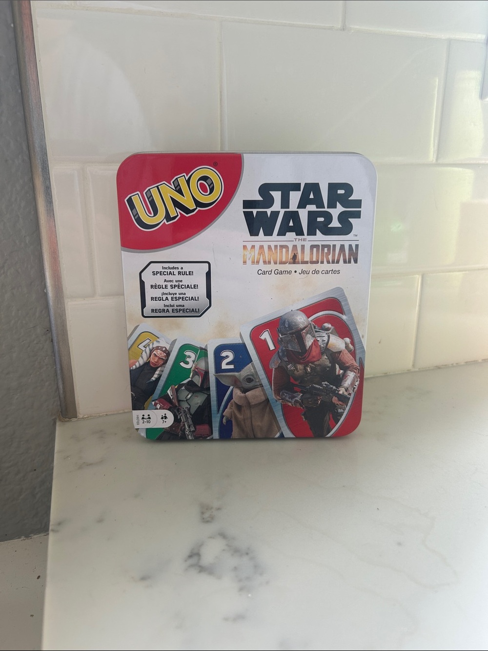 Mattel UNO Star Wars The Mandalorian Tin - White, Red, Blue, Green
